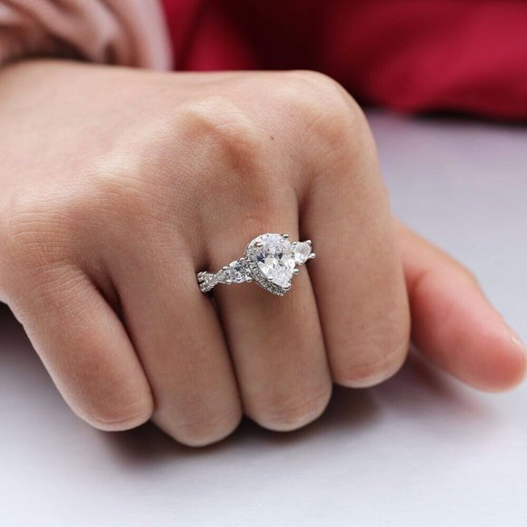 925 Sterling Silver Pear Cut White Sapphire Ring - Picture 3 of 5